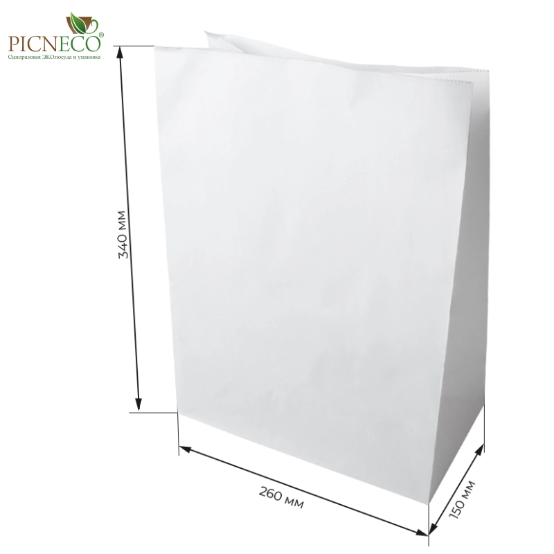 товар Бумажный пакет с прямоугольным дном, 260*150*340 мм, 65 г/м, белый BPD026